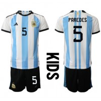 Fotballdrakt Barn Argentina Leandro Paredes #5 Hjemmedraktsett VM 2022 Kortermet (+ Korte bukser)